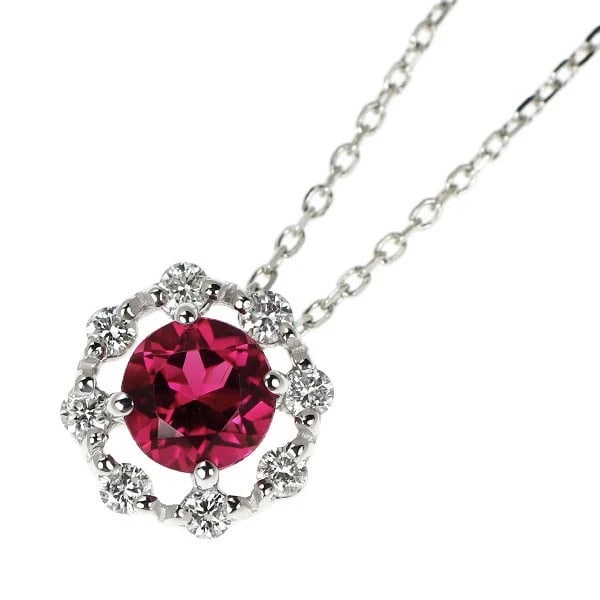K18WG PINK TOURMALINE DIAMOND PENDANT NECKLACE: K18WG Pink Tourmaline Diamond Pendant Necklace Brand: None Type/Style: Pendant Necklace Material: Metal Purity K18, Metal Gold, Main Stone/Creation tourmaline Color: None Size: Necklace: Chain