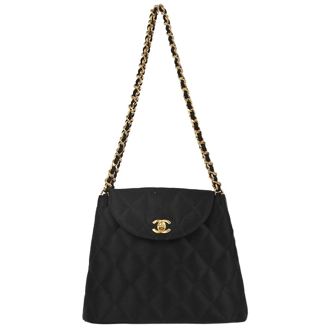 CHANEL BLACK SATIN HANDBAG: Chanel Black Satin Handbag Brand: CHANEL Type/Style: Top Handle Bag Material: Satin Color: black Size: W 7.5 x H 6.3 x D 2.0 " Handle Drop. 7.9 " Accessories: None Accessories Notice: When