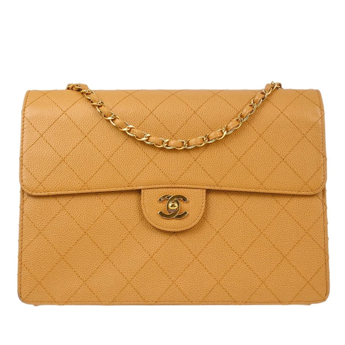 CHANEL BEIGE CALFSKIN SINGLE FLAP SHOULDER BAG (1 of 9)