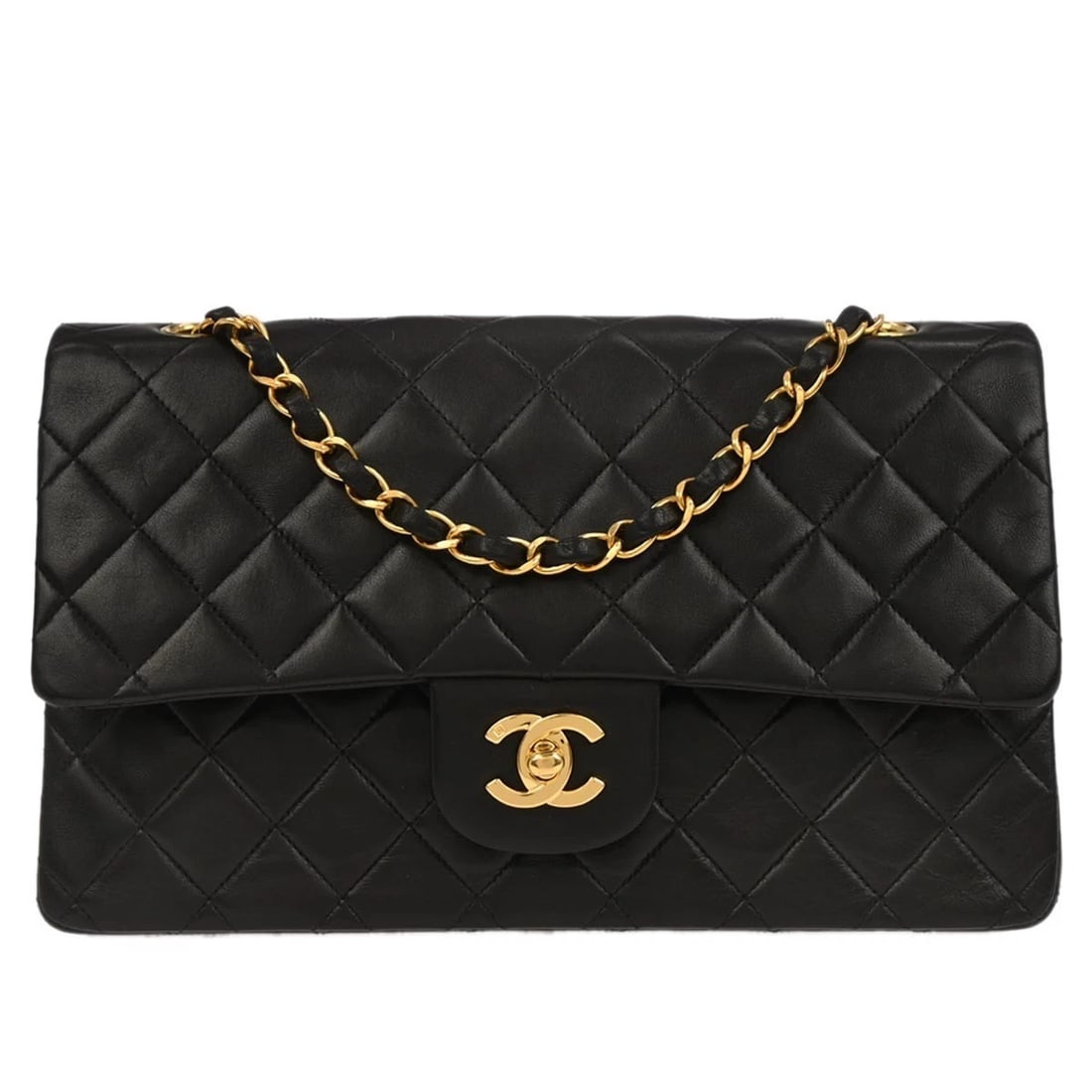 CHANEL BLACK LAMBSKIN MEDIUM CLASSIC DOUBLE FLAP SHOULDER BAG (1 of 7)
