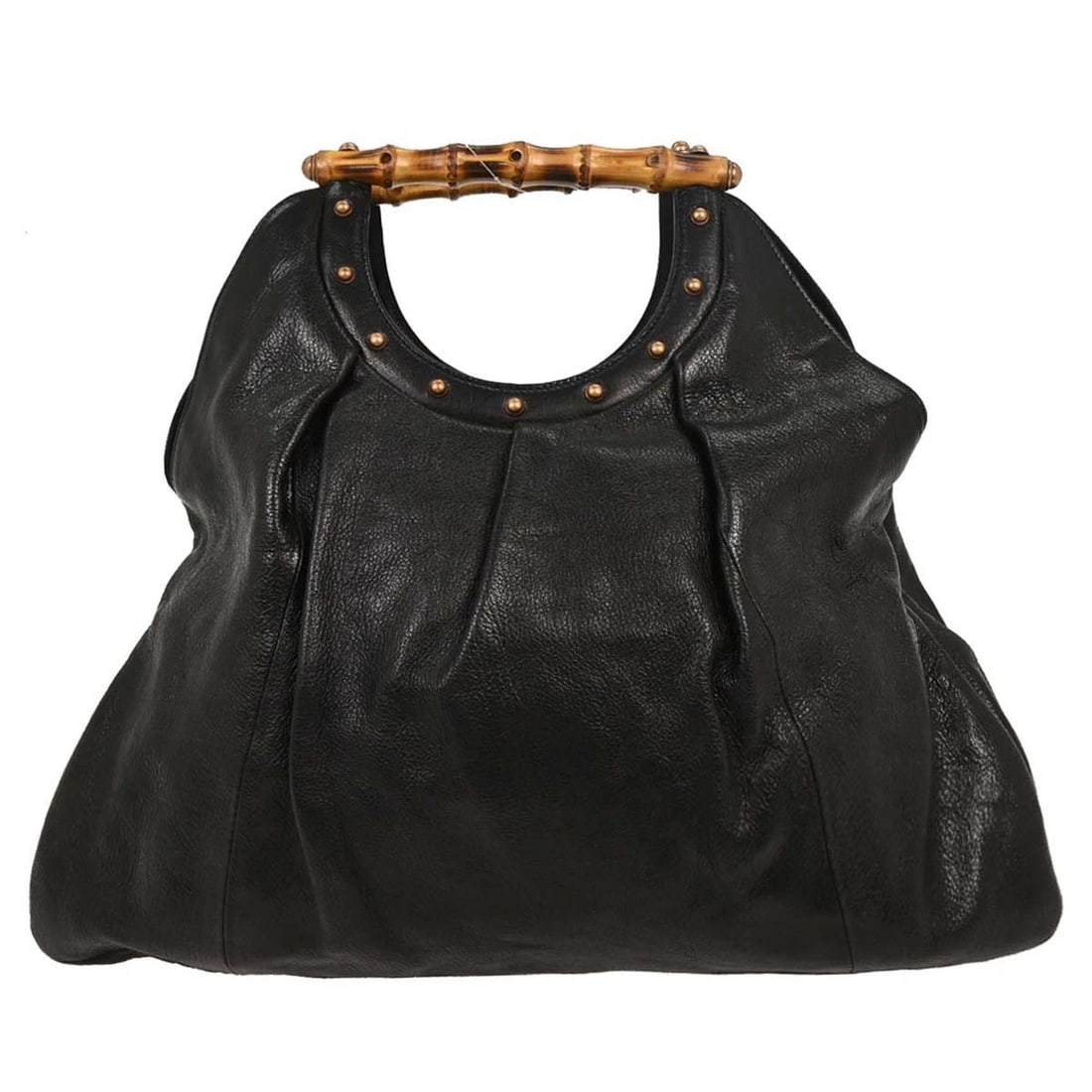 GUCCI BLACK BAMBOO LEATHER HOBO HANDBAG (1 of 7)