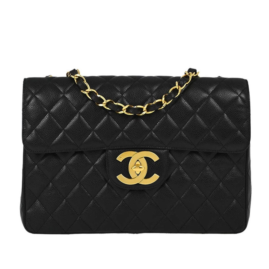 CHANEL BLACK CALFSKIN JUMBO CLASSIC FLAP SHOULDER BAG (1 of 9)