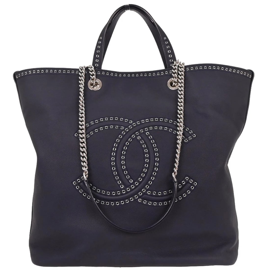 CHANEL NAVY CALFSKIN COCO EYELETS LARGE SHOPPING TOTE BAG (1 of 8)