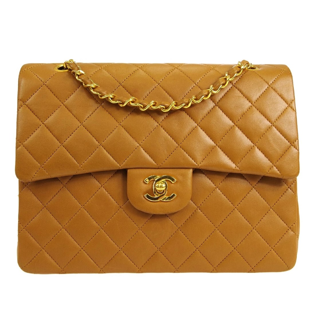 CHANEL BROWN LAMBSKIN MEDIUM CLASSIC DOUBLE FLAP SHOULDER BAG (1 of 8)