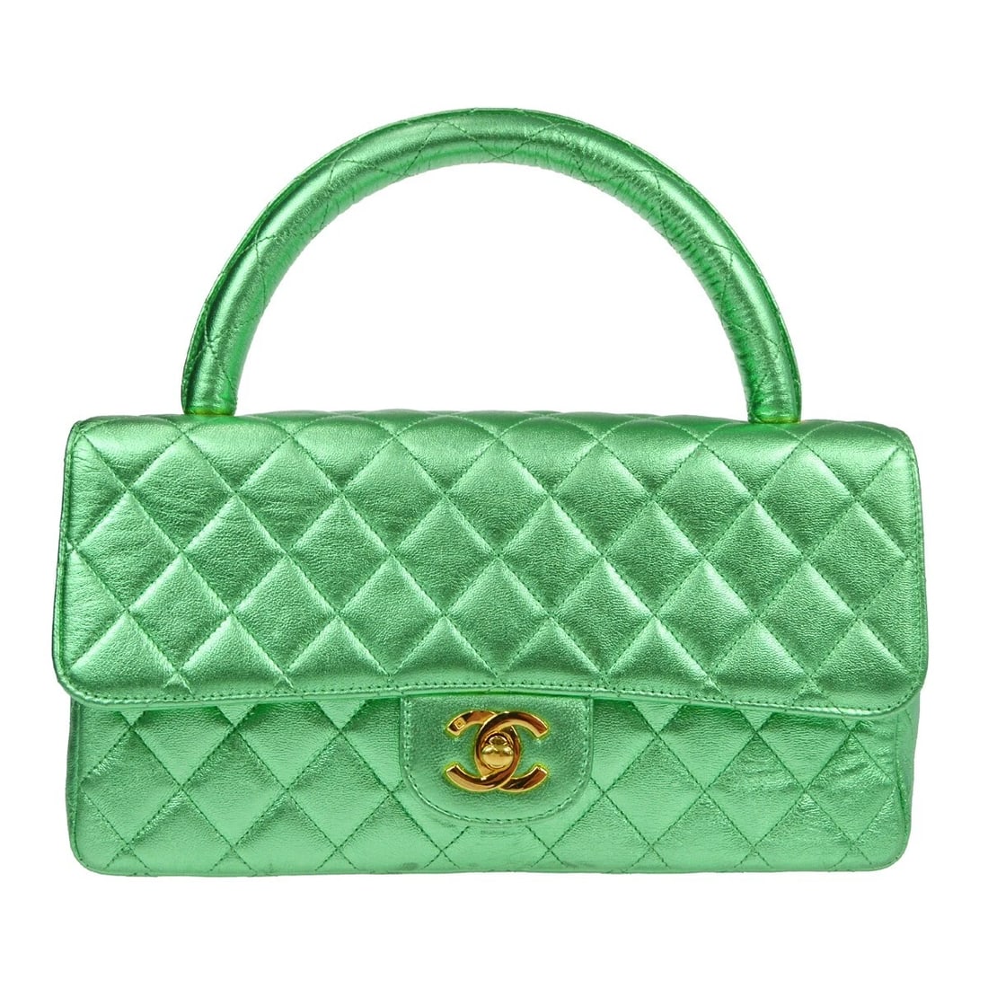 CHANEL METALLIC GREEN LAMBSKIN TOP HANDLE HANDBAG (1 of 5)