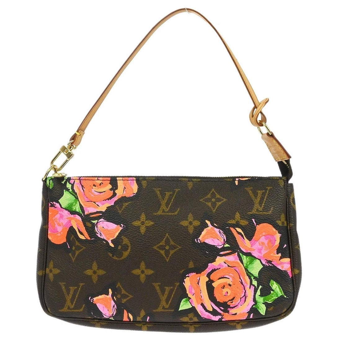 LOUIS VUITTON MONOGRAM ROSE POCHETTE ACCESSOIRES HANDBAG: Louis Vuitton Monogram Rose Pochette Accessoires Handbag Brand: Louis Vuitton Type/Style: hand bag Material: Monogram Rose Canvas, Leather Color: brown Size: W 8.3 x H 5.1 x D 1.6 " Handle Drop. 4