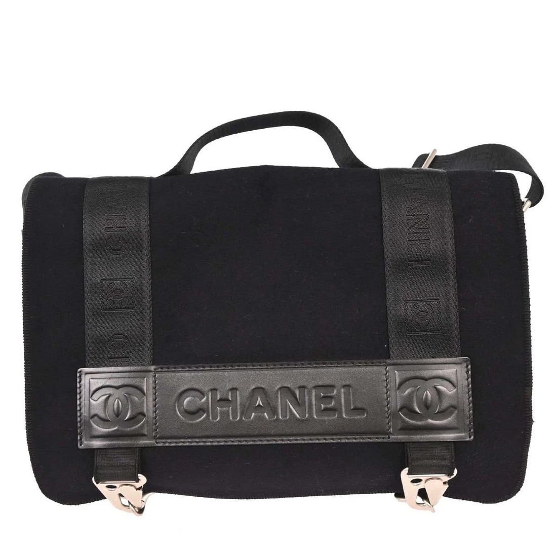 CHANEL BLACK FELT NYLON SPORT LINE 2WAY HANDBAG (1 of 5)