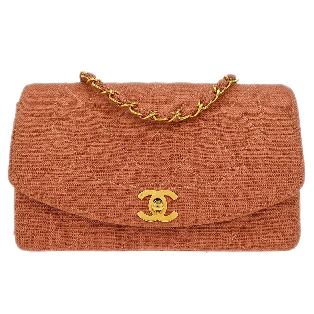 CHANEL PINK LINEN CANVAS SMALL DIANA SHOULDER BAG: Chanel Pink Linen Canvas Small Diana Shoulder Bag Brand: CHANEL Type/Style: shoulder bag Material: Linen Canvas Color: pink Size: W 8.7 x H 5.5 x D 2.8 " Accessories: None Accessories Noti