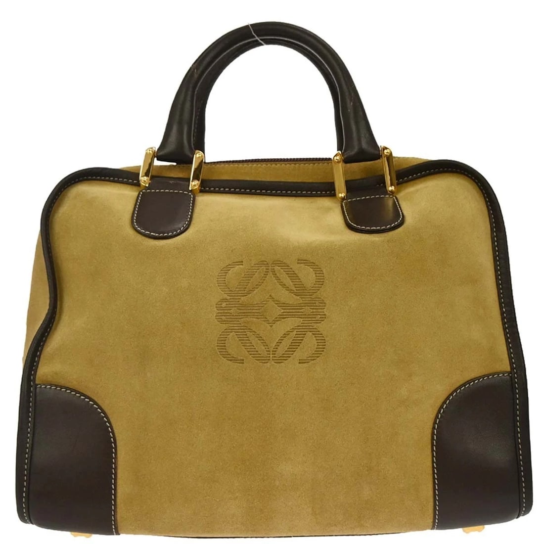 LOEWE BEIGE BROWN SUEDE AMAZONA 32 HANDBAG: Loewe Beige Brown Suede Amazona 32 Handbag Brand: Loewe Type/Style: Top Handle Bag Material: Suede, Leather Color: beige brown Size: W 12.6 x H 9.8 x D 6.3 Accessories: None Accessories No