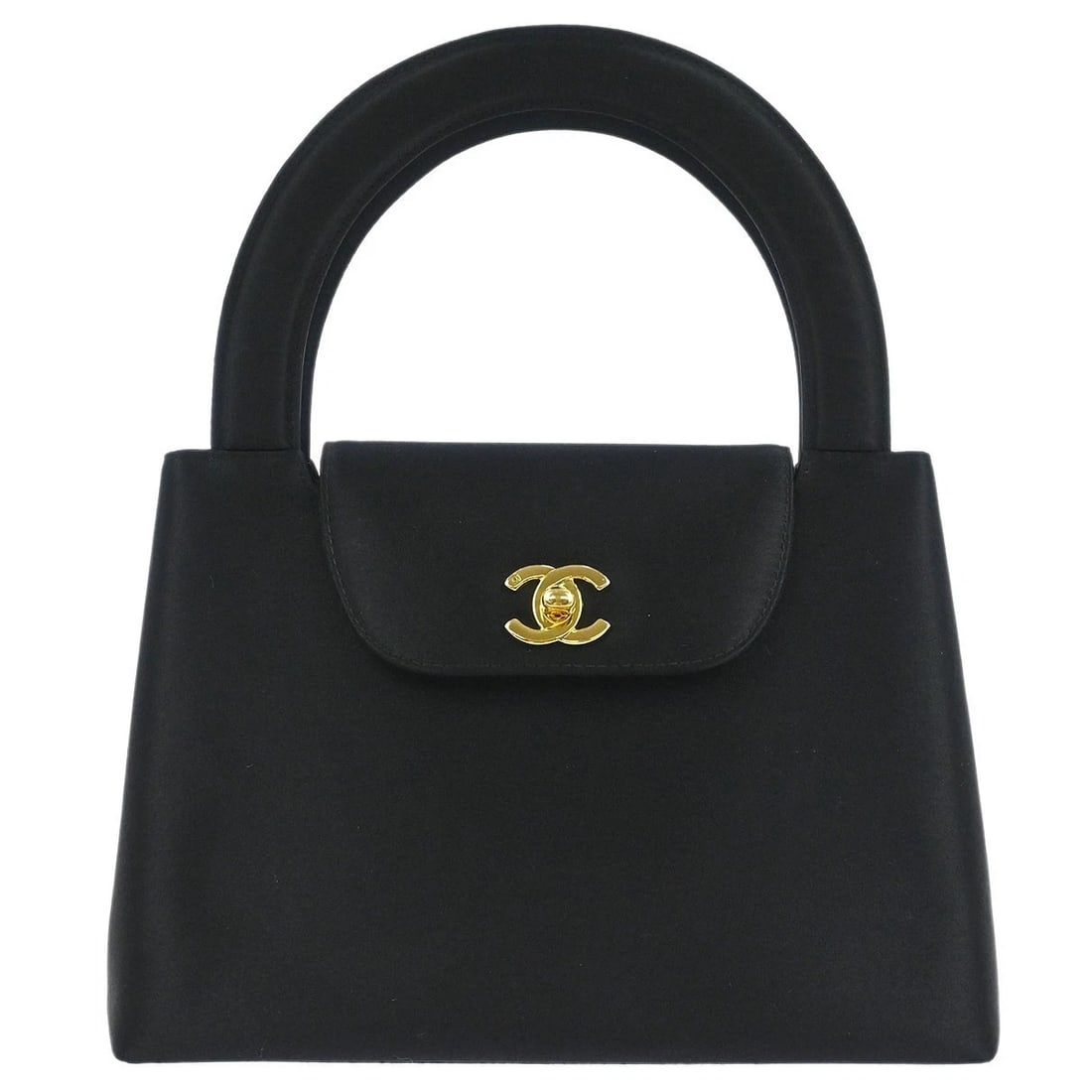 CHANEL BLACK SATIN HANDBAG: Chanel Black Satin Handbag Brand: CHANEL Type/Style: handbag Material: satin Color: black Size: W 9.4 x H 7.1 x D 3.1 " Handle Drop. 3.1 " Accessories: None Accessories Notice: When purcha