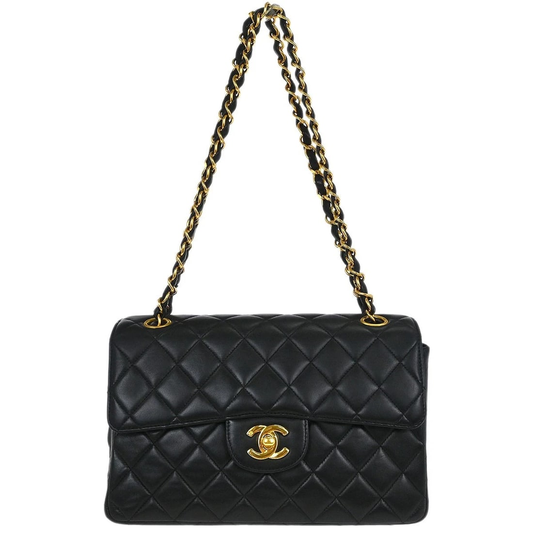 CHANEL BLACK LAMBSKIN DOUBLE SIDED FLAP SHOULDER BAG (1 of 7)