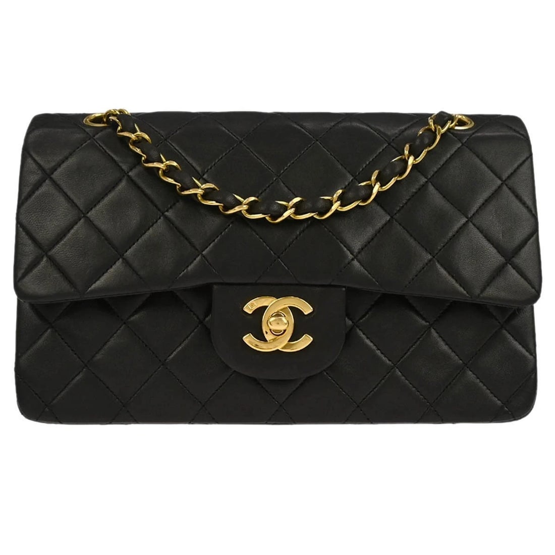 CHANEL BLACK LAMBSKIN SMALL CLASSIC DOUBLE FLAP SHOULDER BAG (1 of 7)
