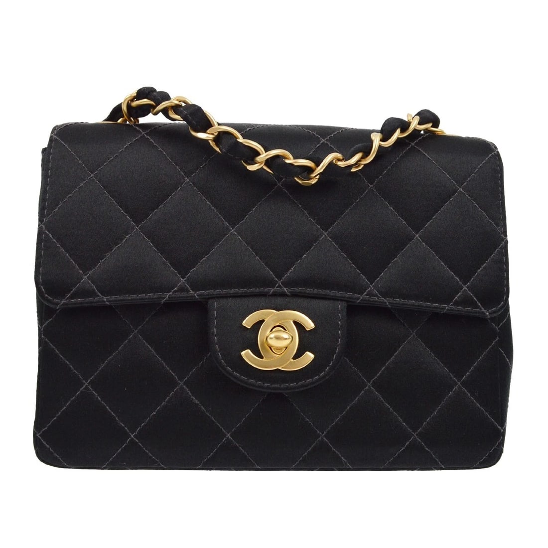 CHANEL BLACK SATIN MINI CLASSIC SQUARE FLAP SHOULDER BAG (1 of 5)