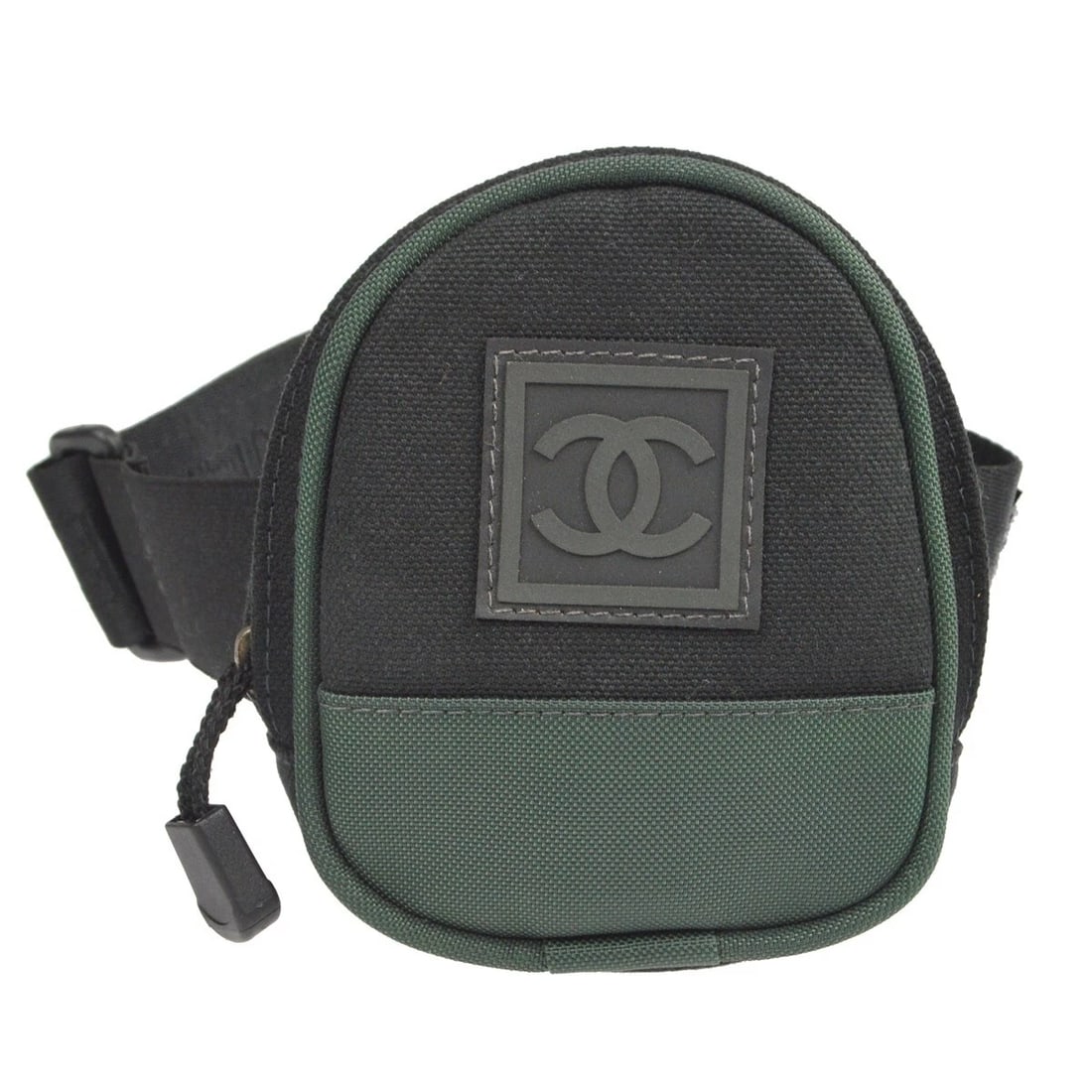 CHANEL BLACK GREEN NYLON SPORTS LINE LEG BAG: Chanel Black Green Nylon Sports Line Leg Bag Brand: CHANEL Type/Style: leg bag Material: Canvas, Nylon, Rubber Color: Black, Green Size: W 3.7 x H 4.7 x D 1.6 " Accessories: None Accessori