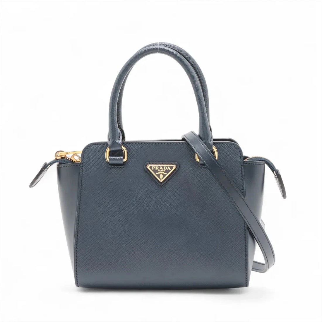 PRADA SAFFIANO LEATHER 2 WAY HANDBAG BLUE: Prada Saffiano Leather 2 Way Handbag Blue Brand: Prada Type: Hand bag Material: Leather Color: Blue Size: Height:6.1inch Length:7.1inch Depth:3.3inch Handle height:3.7inch Shoulder height:21.5inch