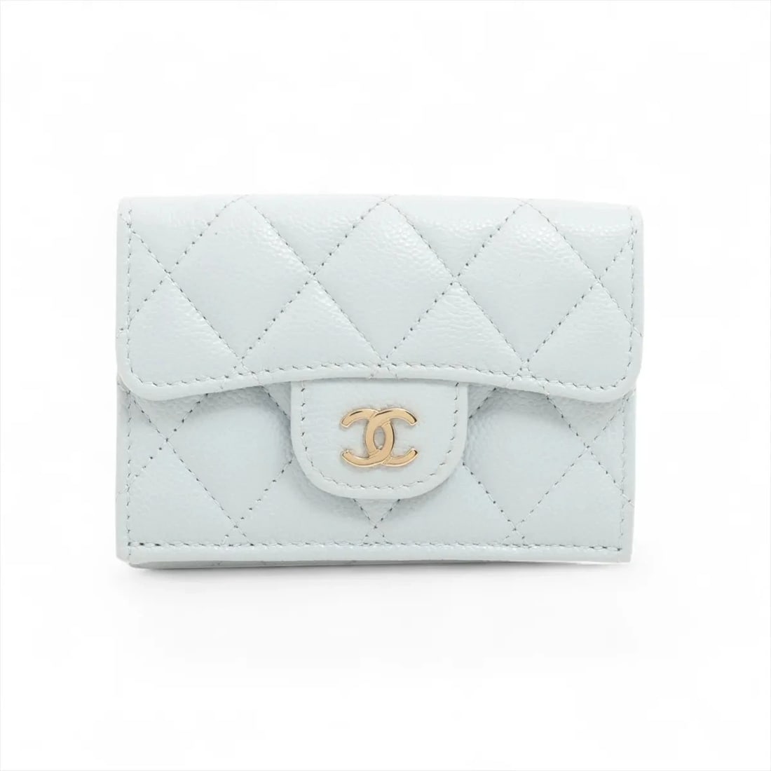 CHANEL MATELASSE CAVIAR SKIN COMPACT WALLET ICE BLUE (1 of 4)