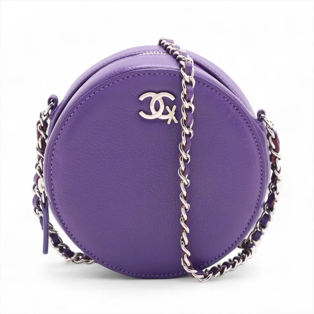 CHANEL COCO MARK LEATHER CHAIN SHOULDER BAG: Chanel Coco Mark Leather Chain Shoulder Bag Brand: Chanel Type: Shoulder bag Material: Leather Color: Purple Size: Height:4.7inch Length:4.7inch Depth:2.0inch Shoulder height:23.6inch Accessories