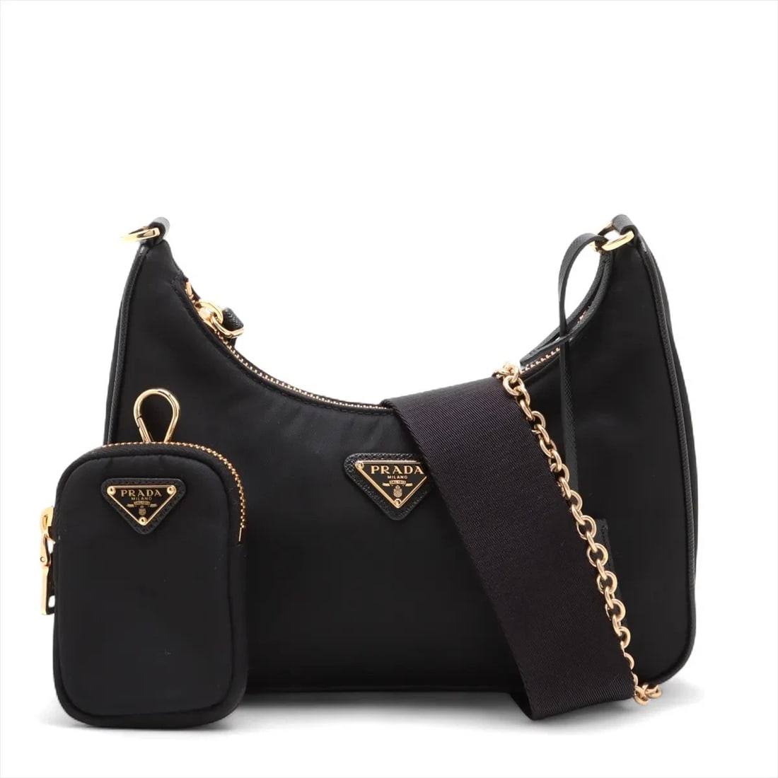 PRADA TESSUTO NYLON 2 WAY SHOULDER BLACK: Prada Tessuto Nylon 2 Way Shoulder Black Brand: Prada Type: Shoulder bag Material: Nylon Color: Black Size: Height:6.5inch Length:8.7inch Depth:2.4inch Handle height:11.0inch Shoulder height:23.6i
