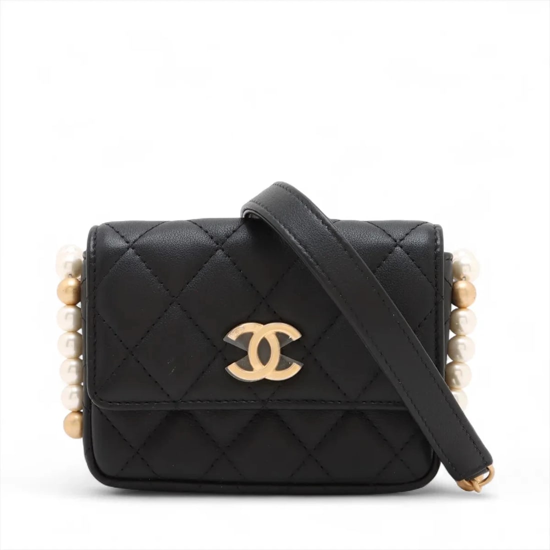CHANEL MATELASSE LAMBSKIN SHOULDER BAG: Chanel Matelasse Lambskin Shoulder bag Brand: Chanel Type: Shoulder bag Material: Lambskin Color: Black Size: Height:3.5inch Length:4.7inch Depth:0.8inch Shoulder height:21.5inch Accessories: Non