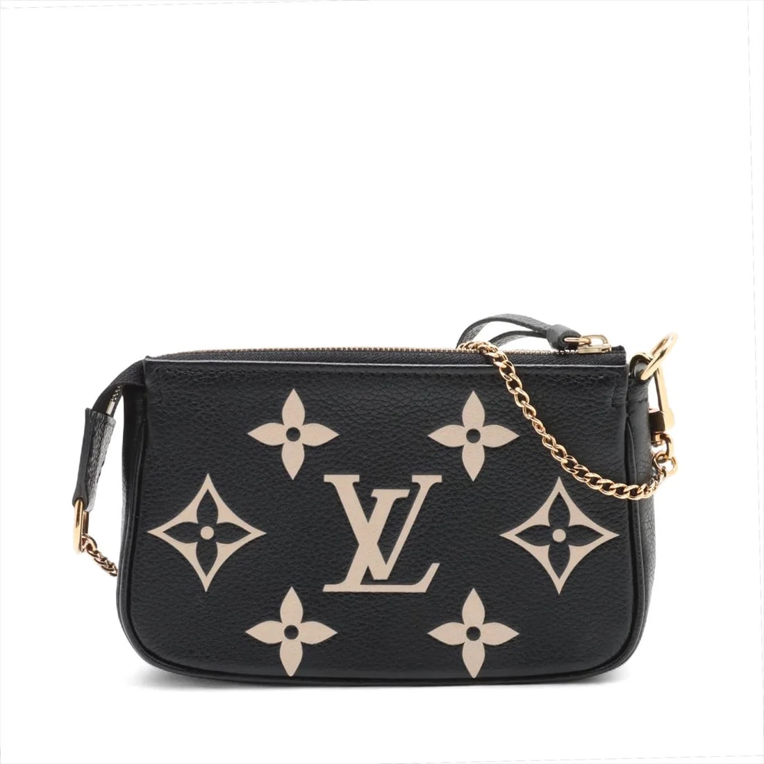 LOUIS VUITTON MONOGRAM EMPREINTE MINI POCHETTE ACCESSOIRE: Louis Vuitton Monogram Empreinte Mini Pochette Accessoire Brand: Louis Vuitton Type: Hand bag Material: None Color: Black Size: Height:3.7inch Length:5.9inch Depth:1.2inch Handle height:6.3inch A