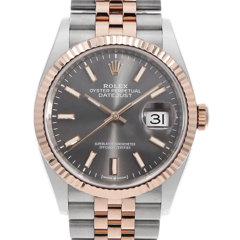 ROLEX DATEJUST 36 SLATE (GREY) 5-ROW BAR JUBILEE BRACELET WRIST WATCH: ROLEX DATEJUST 36 slate (Grey) 5-row bar Jubilee bracelet Wrist Watch Brand: ROLEX Type: Wrist watch Material: Band Material Stainless Steel/Everose Gold, Case Material Stainless Steel/Everose Gold