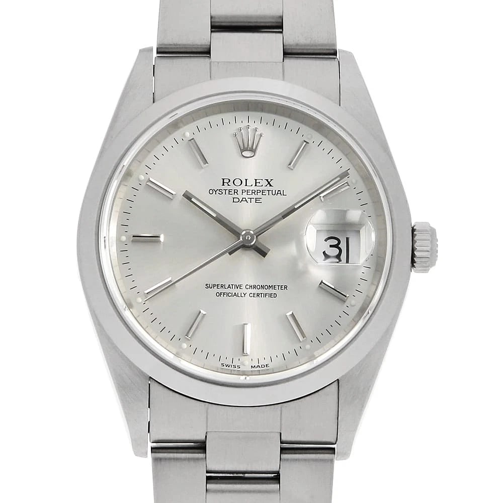 ROLEX OYSTER PERPETUAL DATE SILVER WRIST WATCH (1 of 5)