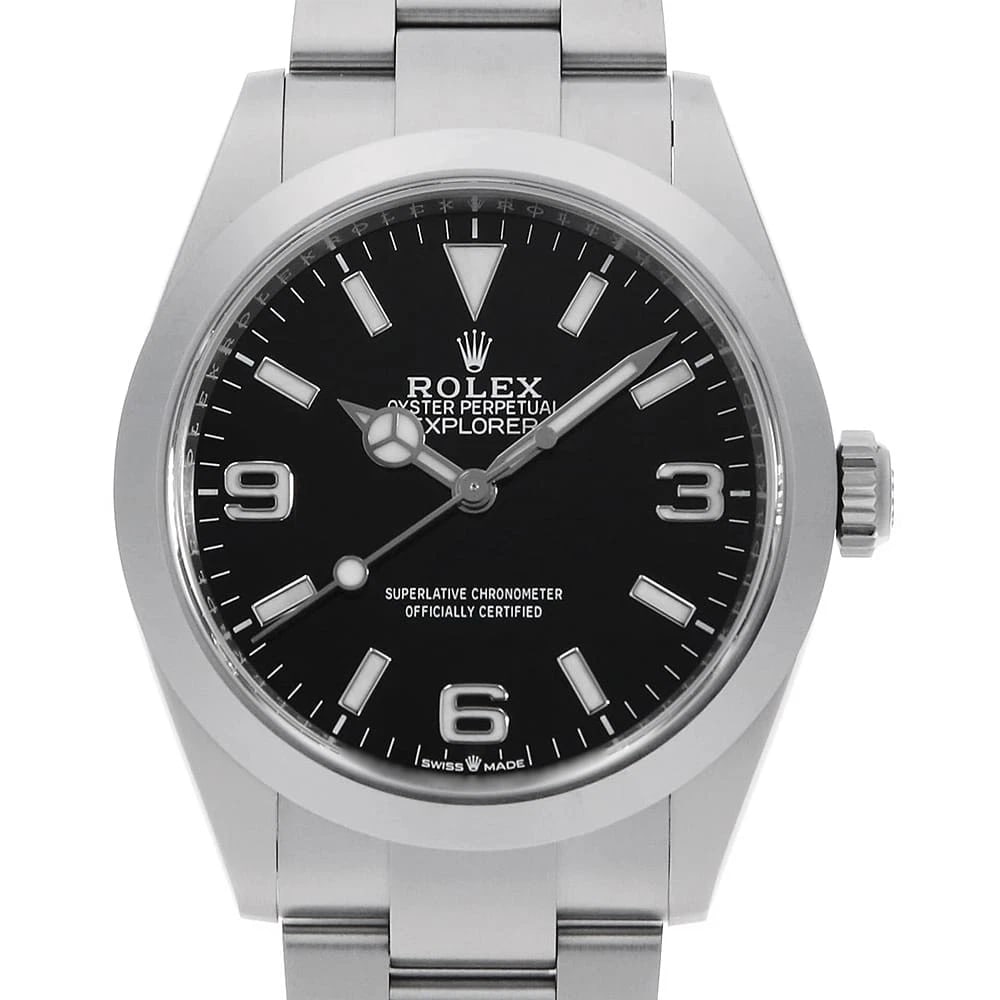 ROLEX EXPLORER BLACK WRIST WATCH: ROLEX Explorer black Wrist Watch Brand: ROLEX Type: Wrist watch Material: Band Material Stainless Steel, Case Material Stainless Steel Color: Black Size: Case:W40mm Circumference of Wrist:19.5cm