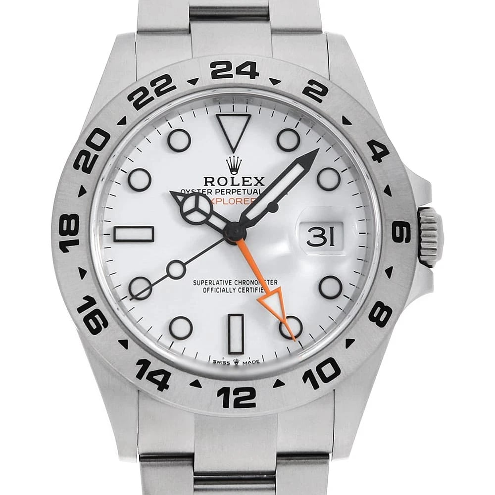 ROLEX EXPLORER II WHITE SECOND HAND WRIST WATCH: ROLEX Explorer II white second hand Wrist Watch Brand: ROLEX Type: Wrist watch Material: Band Material Stainless Steel, Case Material Stainless Steel Color: White Size: Case:W42mm Circumference of