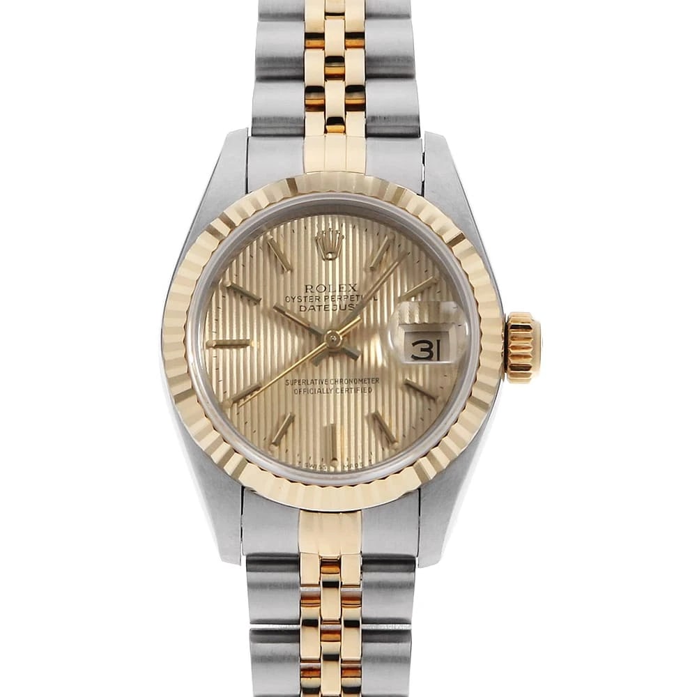 ROLEX DATEJUST CHAMPAGNE TAPESTRY WRIST WATCH (1 of 3)