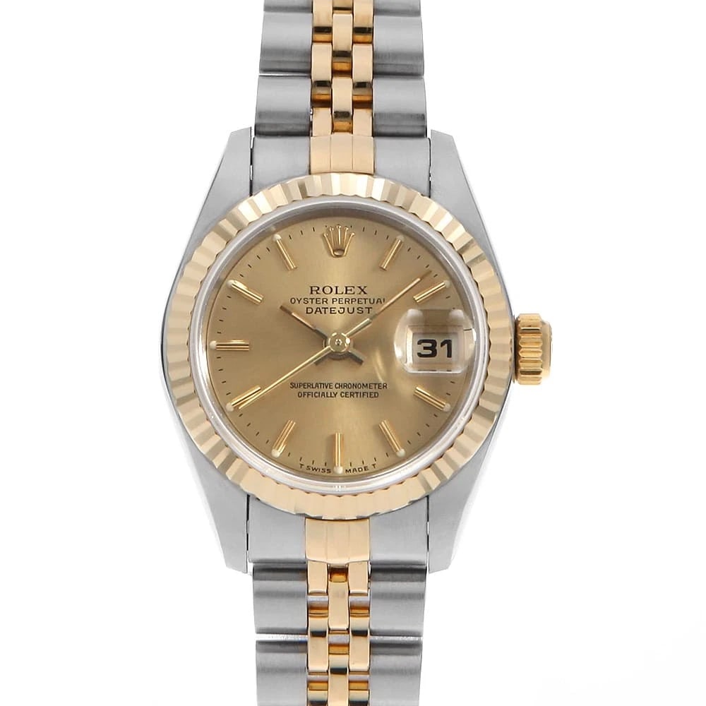 ROLEX DATEJUST CHAMPAGNE WRIST WATCH: ROLEX Datejust Champagne Wrist Watch Brand: ROLEX Type: Wrist watch Material: Band Material Stainless Steel/Yellow Gold, Case Material Stainless Steel/Yellow Gold Color: Champagne Gold Size: Case: