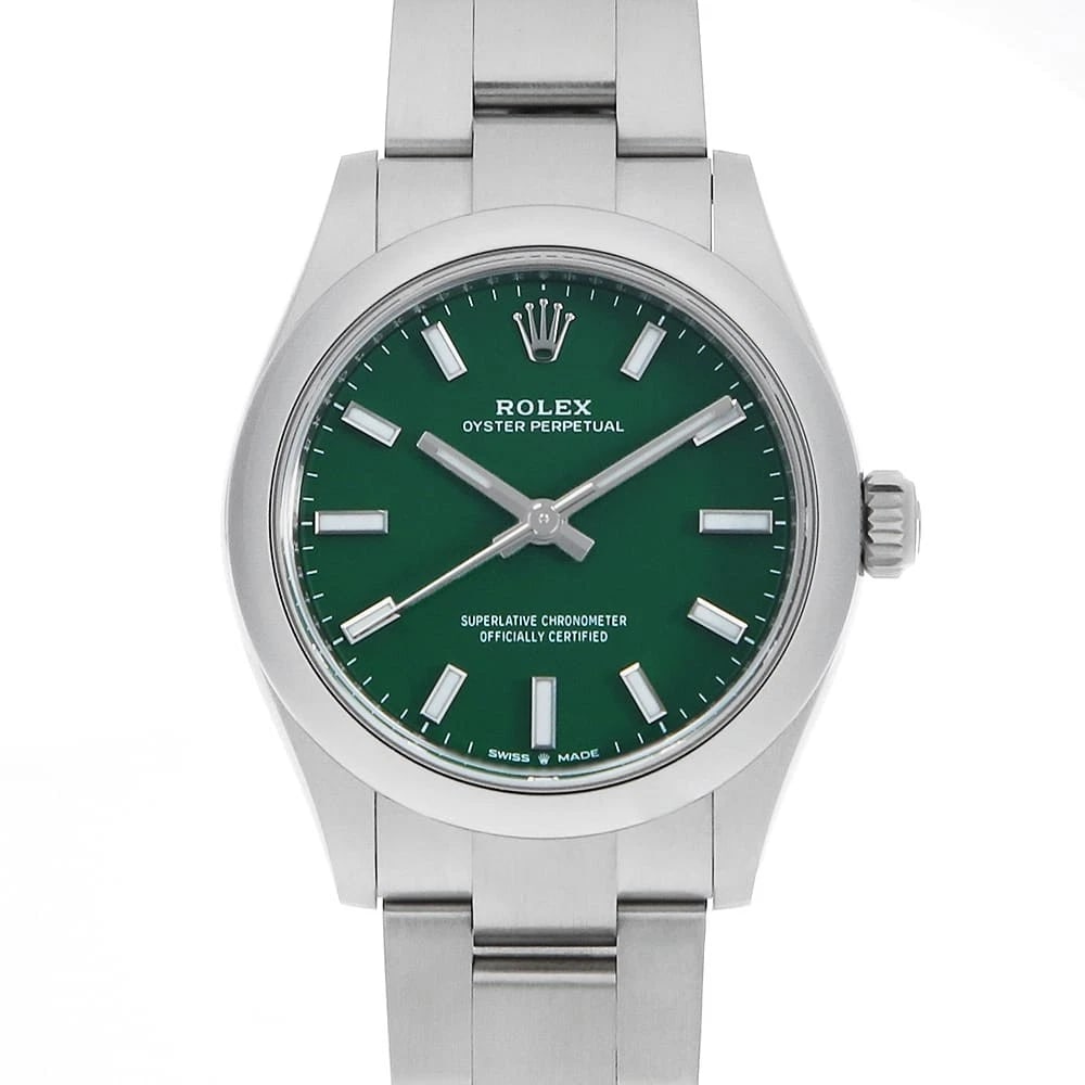ROLEX OYSTER PERPETUAL 31 GREEN SECOND WRIST WATCH: ROLEX Oyster Perpetual 31 green second Wrist Watch Brand: ROLEX Type: Wrist watch Material: Band Material Stainless Steel, Case Material Stainless Steel Color: Green Size: Case:W31mm Circumference