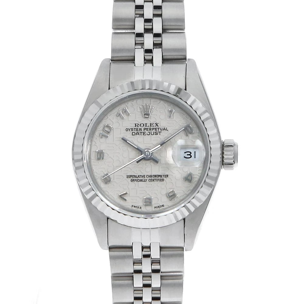 ROLEX DATEJUST CREAM PRINT COMPUTER WRIST WATCH: ROLEX Datejust cream Print computer Wrist Watch Brand: ROLEX Type: Wrist watch Material: Band Material Stainless Steel, Case Material Stainless Steel Color: Ivory Size: Case:W26mm Circumference of