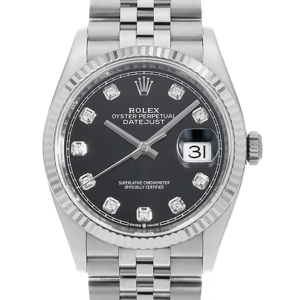 ROLEX DATEJUST 36 10P DIAMOND BLACK 5 ROW JUBILEE BRACELET WRIST WATCH: ROLEX Datejust 36 10P diamond black 5 row jubilee bracelet Wrist Watch Brand: ROLEX Type: Wrist watch Material: Band Material Stainless Steel, Case Material Stainless Steel/White gold Color: Black