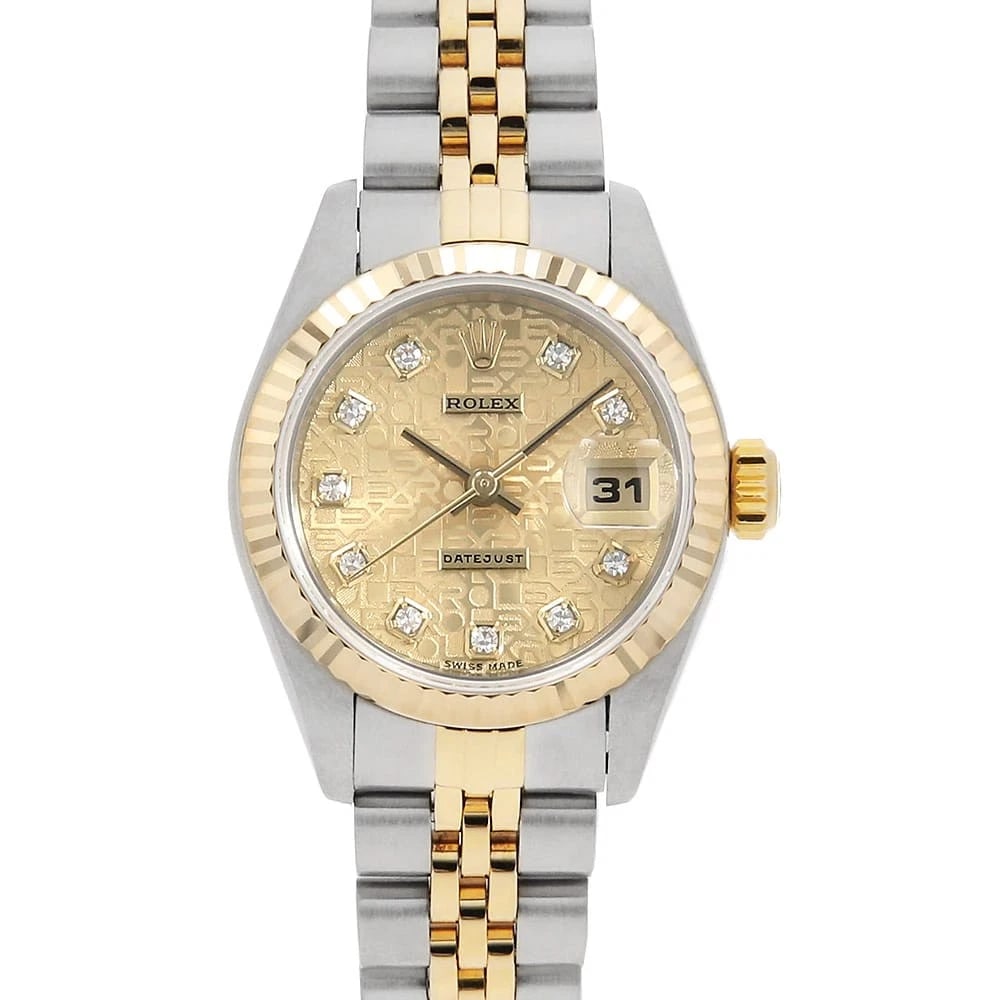 ROLEX DATEJUST 10P DIAMOND CHAMPAGNE WRIST WATCH: ROLEX Datejust 10P Diamond Champagne Wrist Watch Brand: ROLEX Type: Wrist watch Material: Band Material Stainless Steel/Yellow Gold, Case Material Stainless Steel/Yellow Gold Color: Champagne Gold