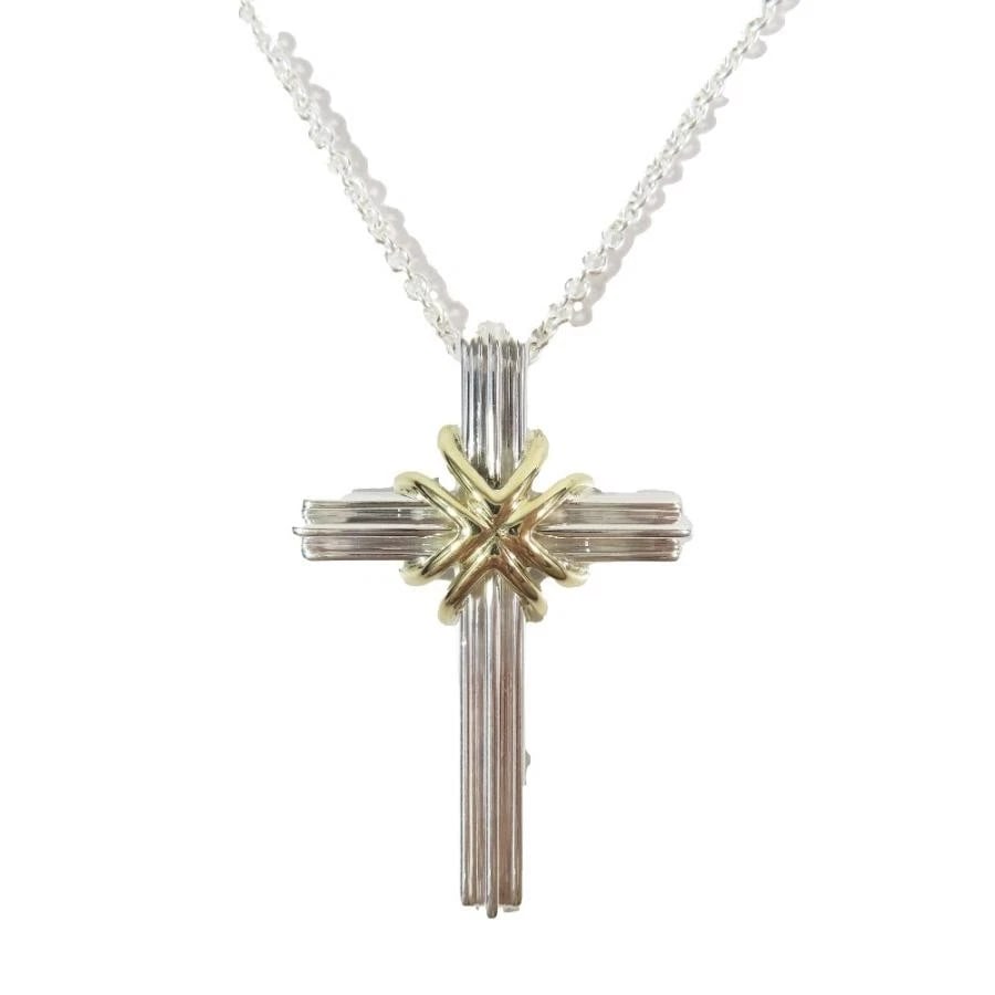 TIFFANY & CO. SIGNATURE CROSS SV925 GOLD NECKLACE: Tiffany & Co. Signature Cross SV925 Gold Necklace Brand: Tiffany & Co. Type/Style: Necklace Material: Metal Purity 925/K18, Metal Silver/Gold, Main Stone/Creation Natural Color: Silver/Gold Size: