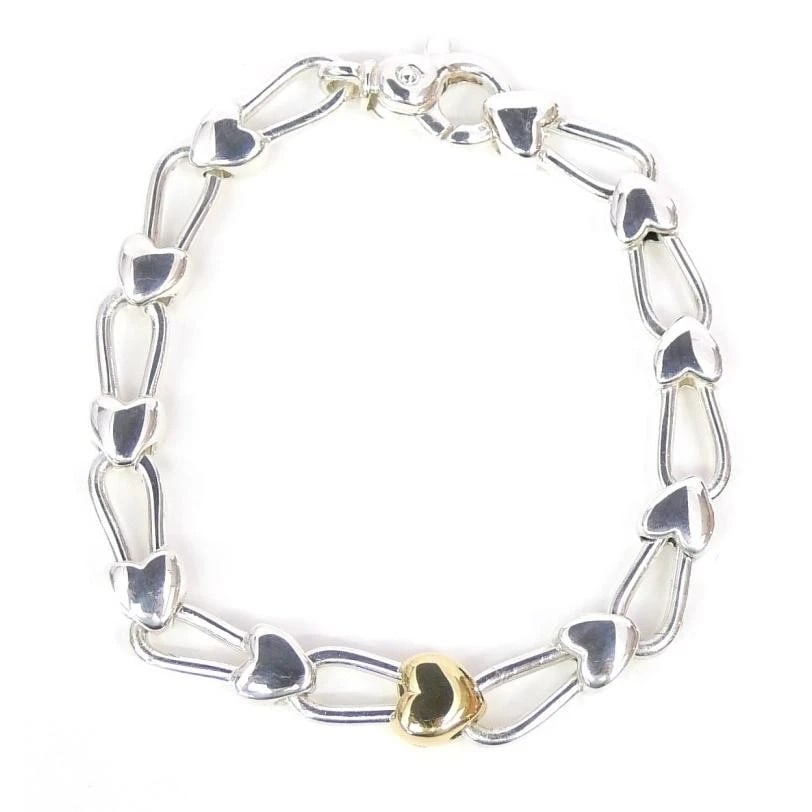 TIFFANY & CO. HEART LOCK CHAIN SILVER GOLD BRACELET (1 of 2)