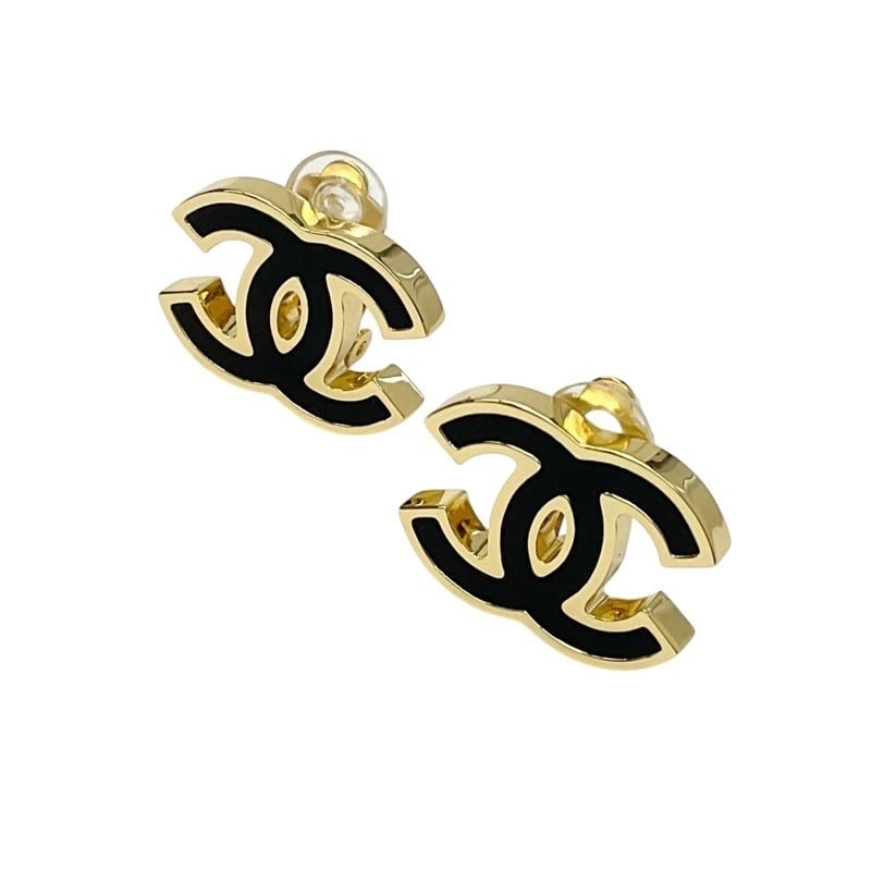 CHANEL GOLD BLACK COCO MARK GOLD PLATED EARRINGS (1 of 3)