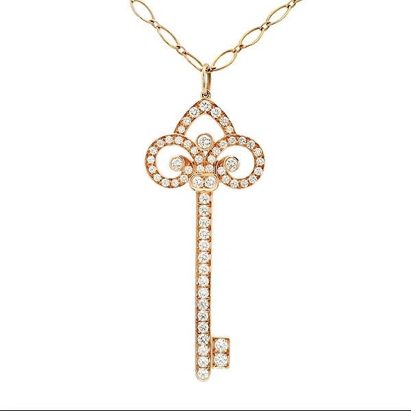 TIFFANY&CO. FLEUR DE LIS KEY LARGE DIAMOND NECKLACE: Tiffany&Co. Fleur de Lis Key Large Diamond Necklace Brand: Tiffany & Co. Type/Style: Necklace Material: Metal Purity Au750, Metal K18PG Pink Gold, Main Stone/Creation Natural Color: Pink Gold Size