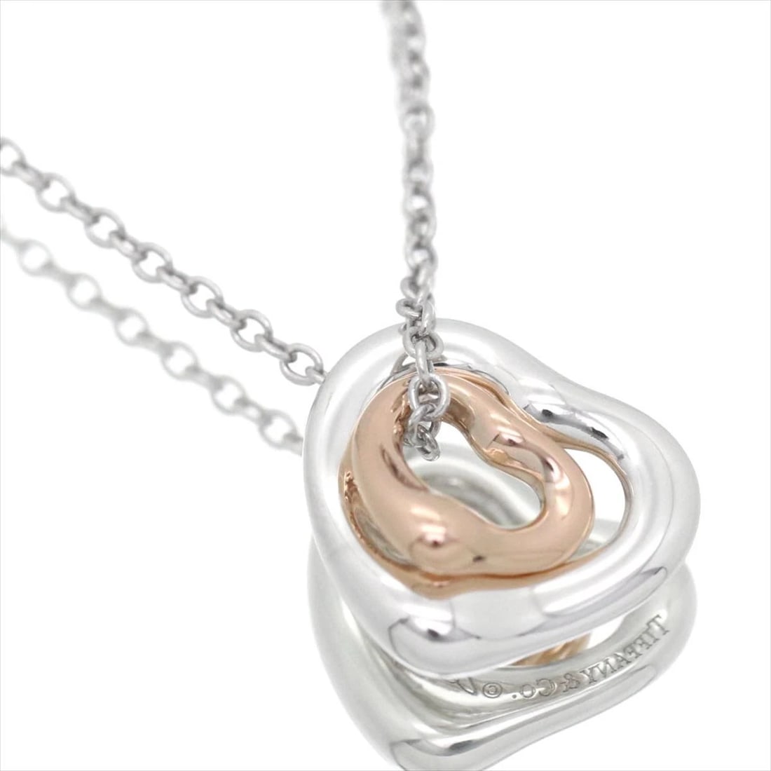 TIFFANY&CO. OPEN HEART EXTRA MINI DOUBLE HEART NECKLACE: Tiffany&Co. Open Heart Extra Mini Double Heart Necklace Brand: TIFFANY & Co. Type/Style: Necklace Material: Metal Purity Ag925, K18, Metal Ag925 (Silver), K18PG (Pink Gold), Color: PG Size: Chain: