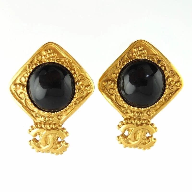 CHANEL COCO MARK 96A GOLD STONE METAL EARRINGS (1 of 2)