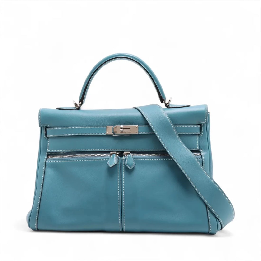 Hermes KELLY LAKIS 35 VEAU SWIFT BLUE JEAN SILVER: Hermes Kelly lakis 35 Veau Swift Blue Jean Silver Brand: Hermes Type: Hand bag Material: Veau Swift Color: Blue Jean Size: Height:9.4inch Length:14.0inch Depth:5.1inch Handle height:3.7inch Should