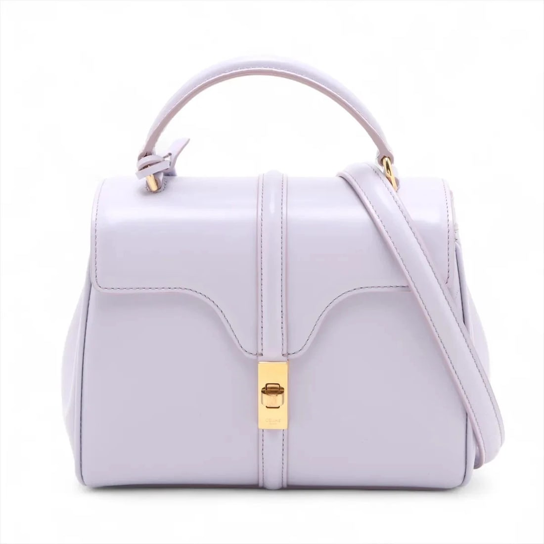 CELINE 16 SAZE MINI LEATHER 2 WAY HANDBAG: Celine 16 Saze Mini Leather 2 Way Handbag Brand: Celine Type: Hand bag Material: Leather Color: Purple Size: Height:5.9inch Length:6.9inch Depth:3.5inch Handle height:2.4inch Shoulder height:19.7i