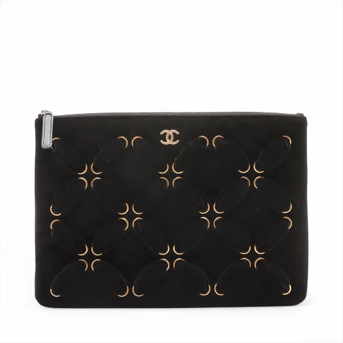 CHANEL COCO MARK VELVET CLUTCH BAG BLACK GOLD: Chanel Coco Mark Velvet Clutch bag Black Gold Brand: Chanel Type: Clutch bag Material: Velvet Color: Black Size: Height:7.7inchLength:11.0inch Accessories: None Accessories Notice: When