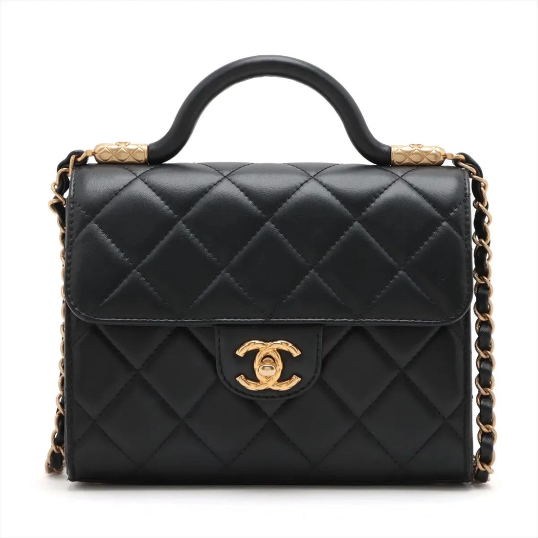 CHANEL MATELASSE LAMBSKIN 2 WAY SHOULDER BAG: Chanel Matelasse Lambskin 2 Way Shoulder Bag Brand: Chanel Type: Shoulder bag Material: Lambskin Color: Black Size: Height:6.5inch Length:8.3inch Depth:3.3inch Handle height:1.8inch Shoulder