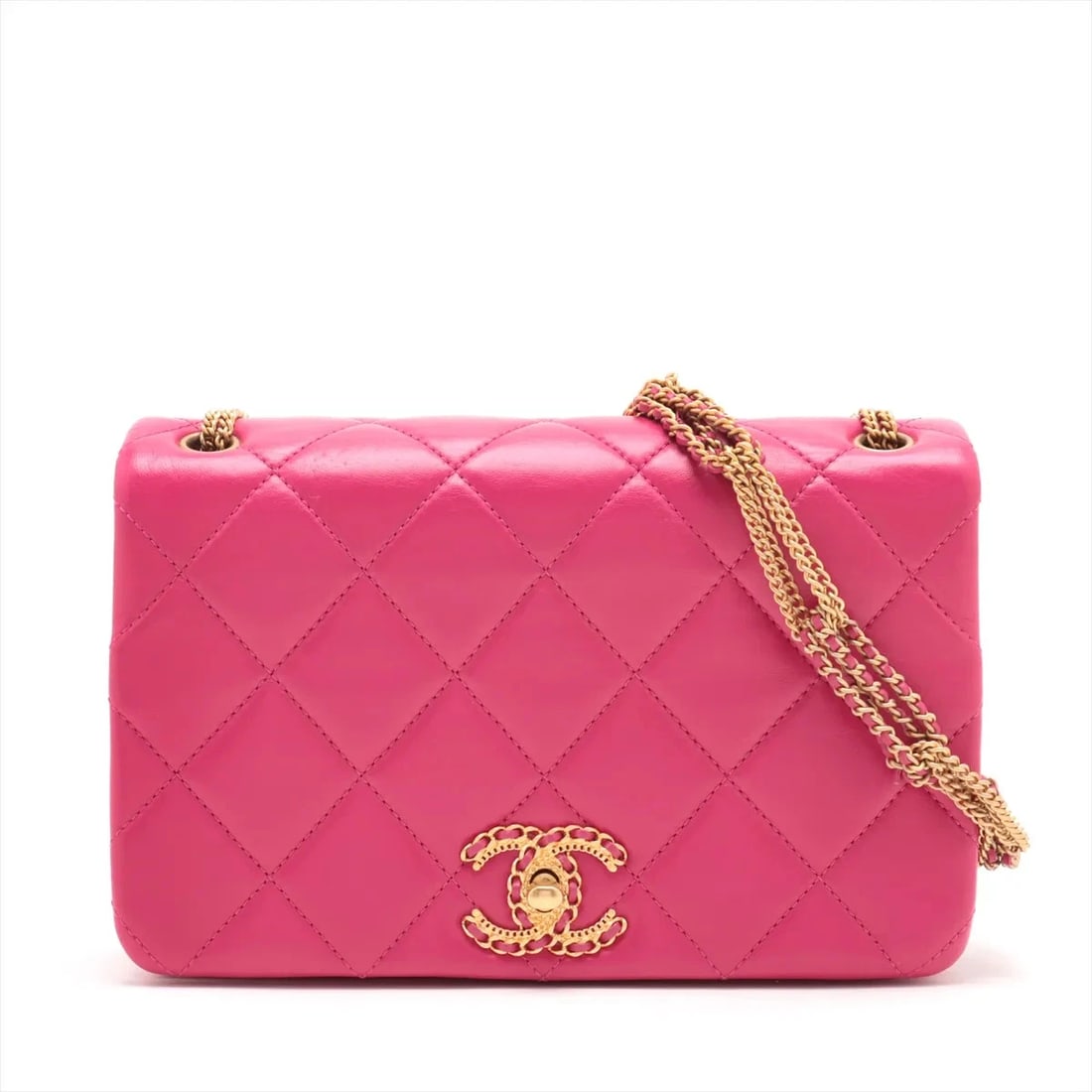 CHANEL MATELASSE LAMBSKIN SINGLE FLAP DOUBLE CHAIN BAG (1 of 6)