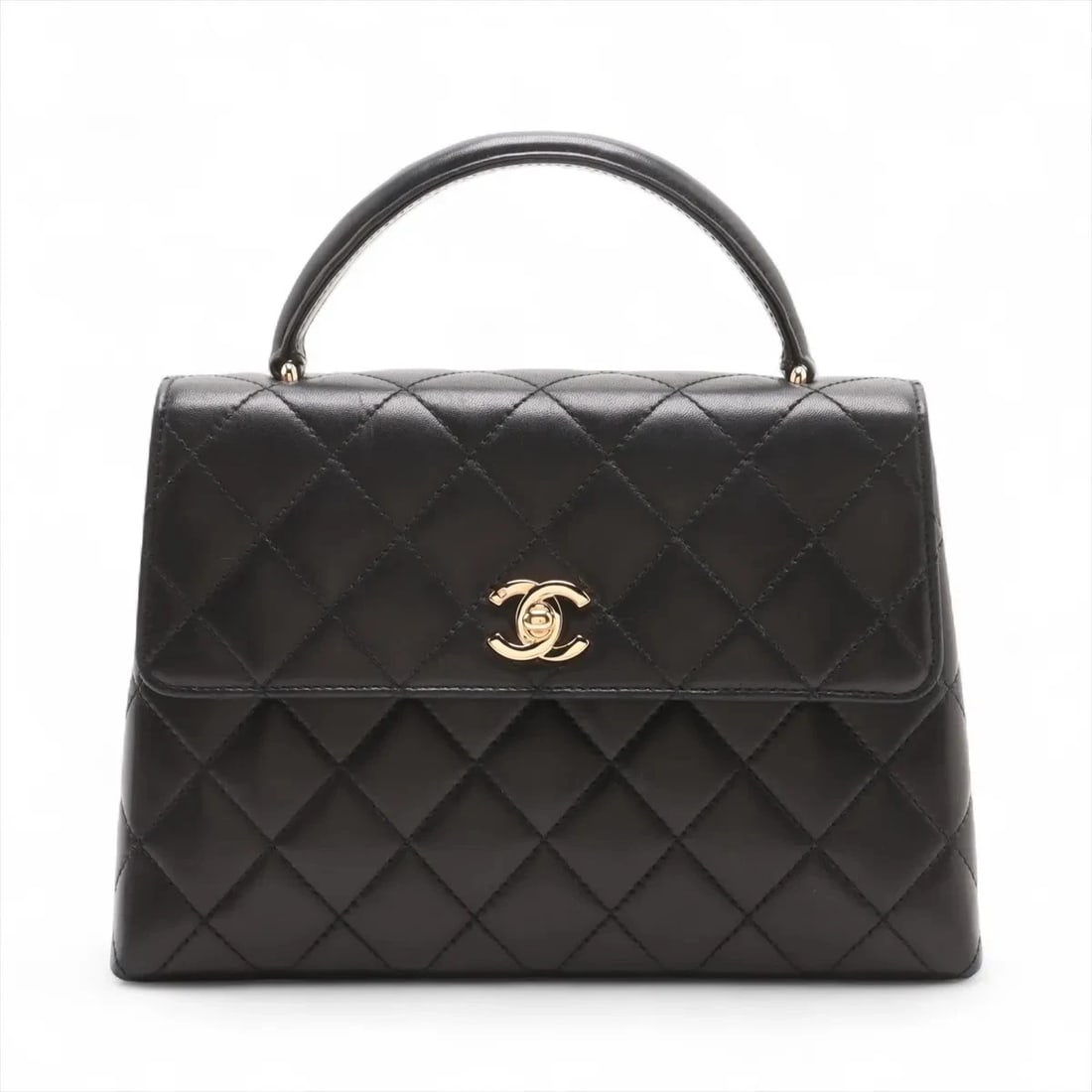 CHANEL MATELASSE LAMBSKIN HAND BAG TOP HANDLE BLACK GOLD (1 of 6)
