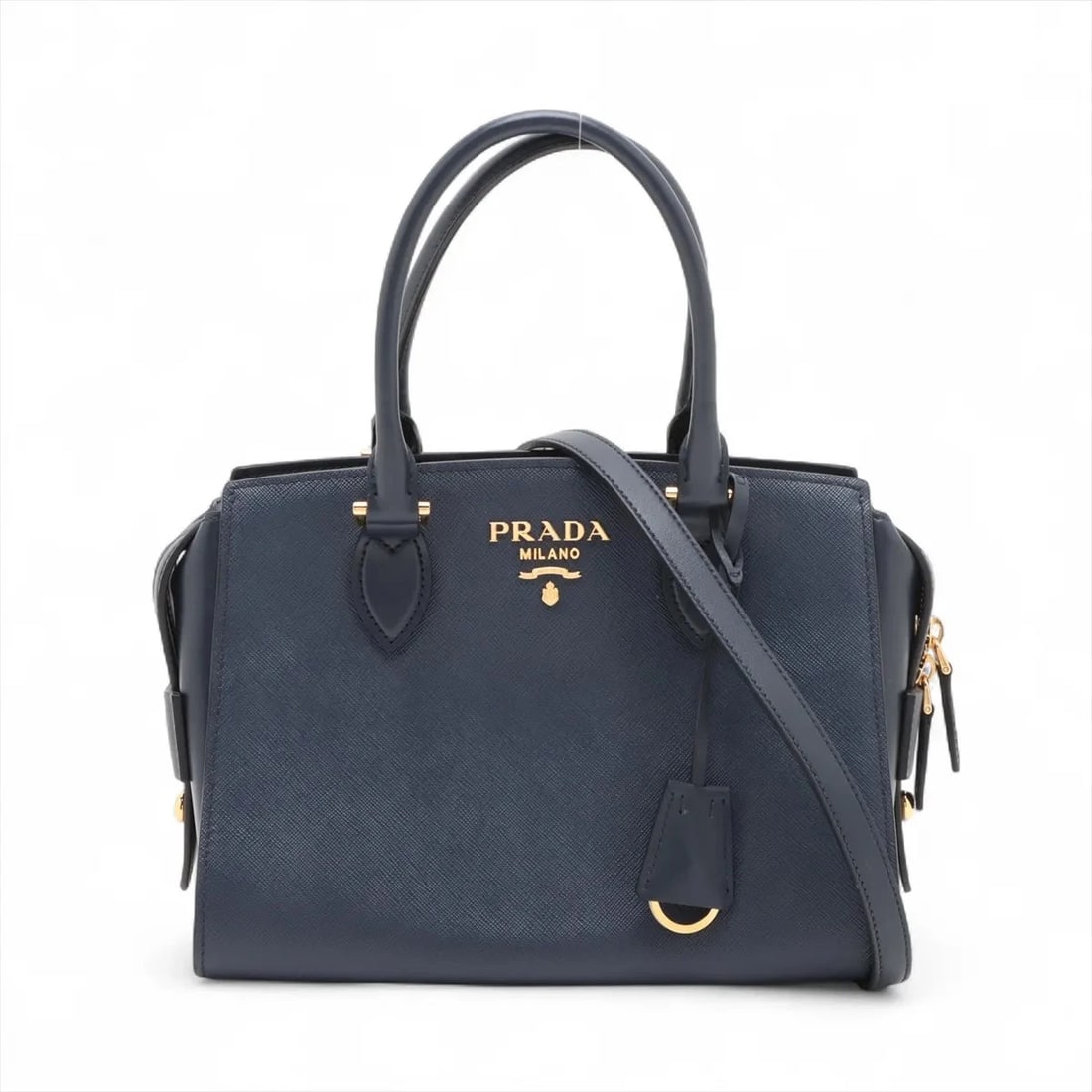 PRADA LEATHER 2 WAY HANDBAG NAVY BLUE (1 of 8)