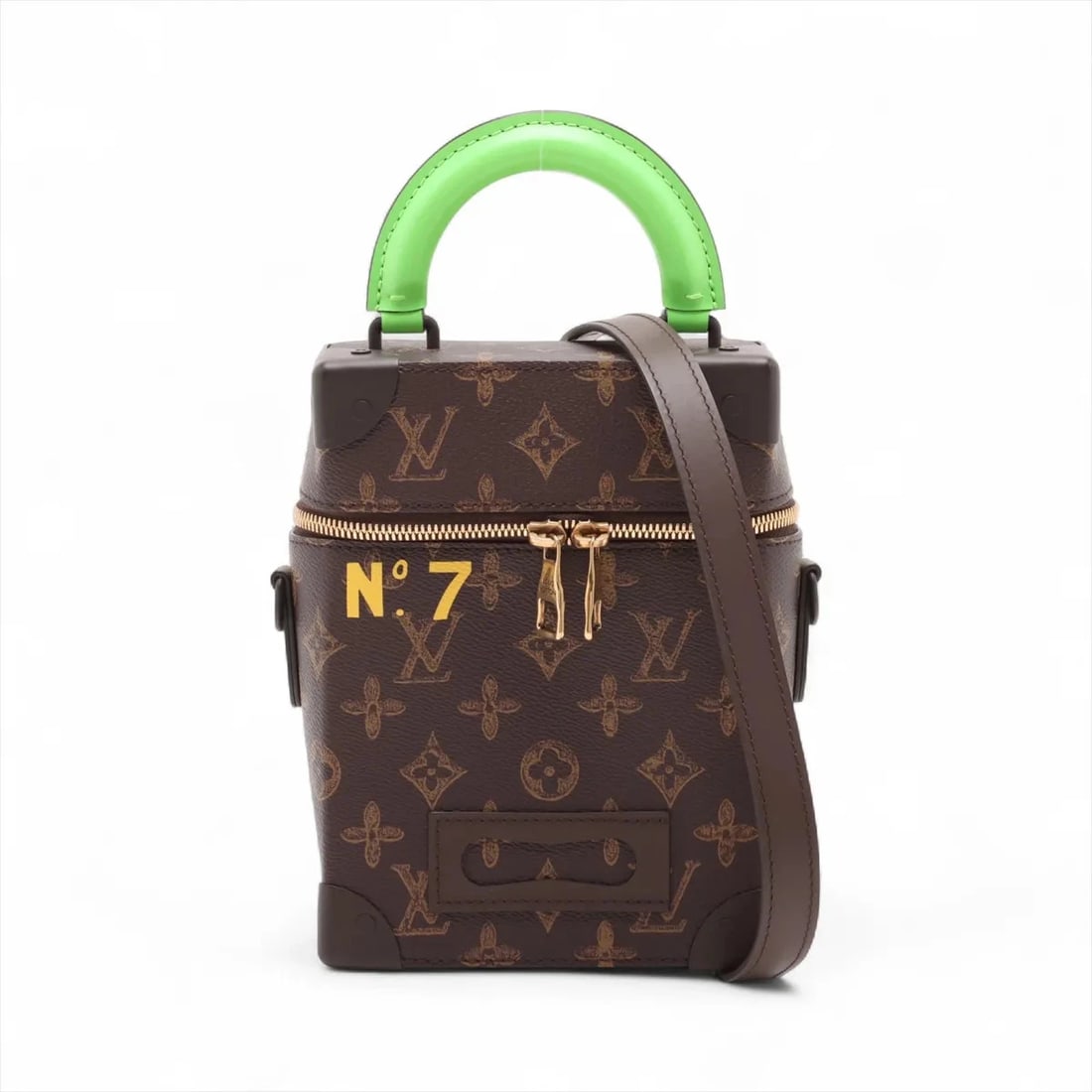 LOUIS VUITTON MONOGRAM VERTICALS BOX TRUNK BROWN: Louis Vuitton Monogram Verticals Box trunk Brown Brand: Louis Vuitton Type: Hand bag Material: None Color: Brown Size: Height:8.3inch Length:6.1inch Depth:3.0inch Handle height:2.4inch