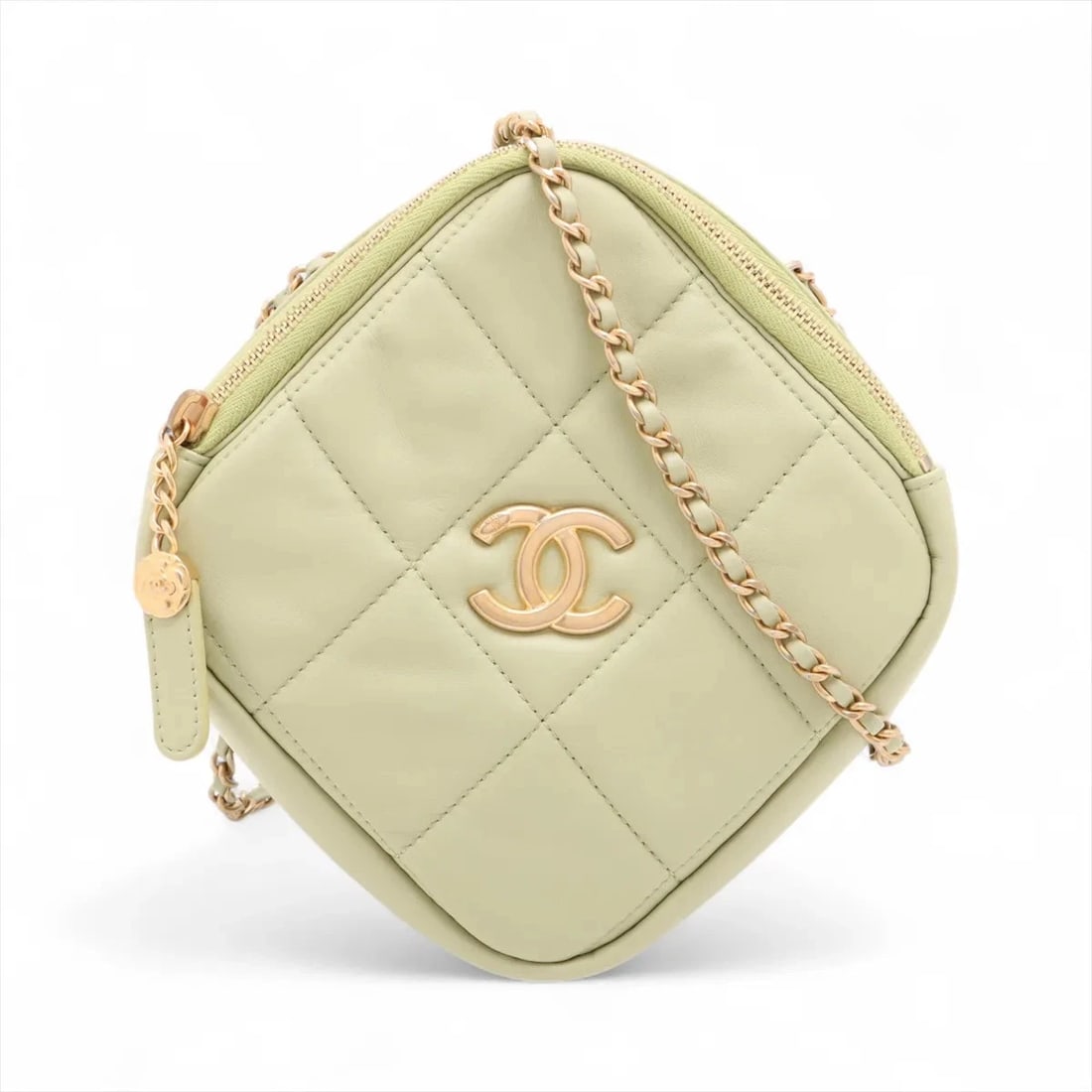 CHANEL COCO MARK LAMBSKIN CHAIN SHOULDER BAG: Chanel Coco Mark Lambskin Chain Shoulder Bag Brand: Chanel Type: Shoulder bag Material: Lambskin Color: Green Size: Height:7.5inch Length:7.3inch Depth:1.6inch Shoulder height:20.1inch Accessorie