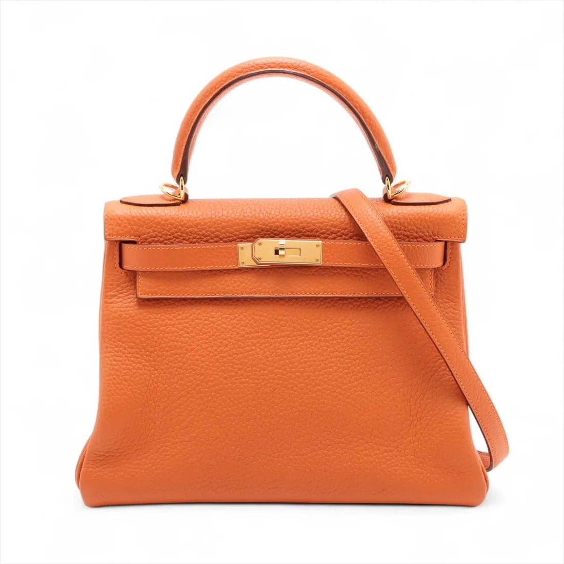 Hermes KELLY 28 LE TOURNAY TAURILLON CLEMENCE: Hermes Kelly 28 Le Tournay Taurillon Clemence Brand: Hermes Type: Hand bag Material: Taurillon Clemence Color: Orange Size: Height:8.1inch Length:11.0inch Depth:4.7inch Handle height:3.3inch Shoul